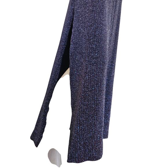 Vtg 90s Cache Metallic Black Red Slit Maxi Dress Asymmetrical Glam Goth M EUC - Picture 3 of 11